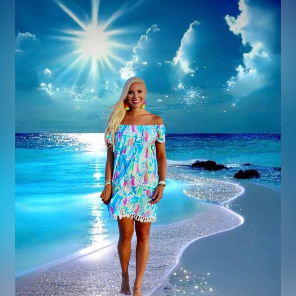 Lilly Pulitzer NWT Marble Dress Beach Bae and Sunglow Size XS